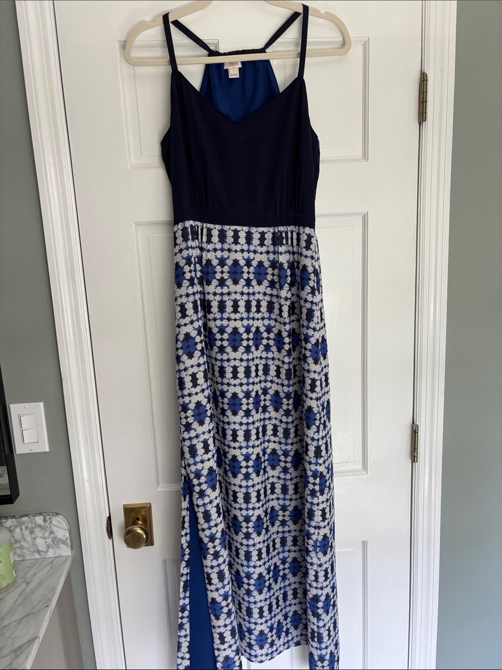 J. Crew Navy and White Printed Maxi Dress
